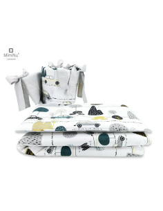 BN-6426972006231,MimiNu - Lenjerie patut 3 piese, Cu protectie laterala, Din bumbac certificat Oeko Tex Standard 100, Pentru pat
