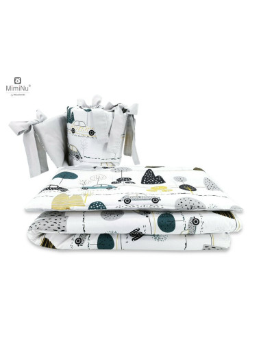 BN-6426972006231,MimiNu - Lenjerie patut 3 piese, Cu protectie laterala, Din bumbac certificat Oeko Tex Standard 100, Pentru pat