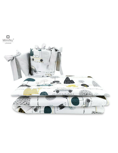 BN-6426972006231,MimiNu - Lenjerie patut 3 piese, Cu protectie laterala, Din bumbac certificat Oeko Tex Standard 100, Pentru pat