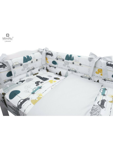 BN-6426972006231,MimiNu - Lenjerie patut 3 piese, Cu protectie laterala, Din bumbac certificat Oeko Tex Standard 100, Pentru pat