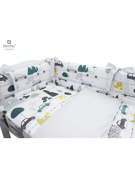 BN-6426972006231,MimiNu - Lenjerie patut 3 piese, Cu protectie laterala, Din bumbac certificat Oeko Tex Standard 100, Pentru pat