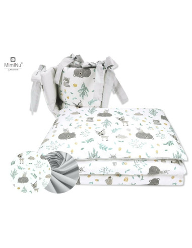 BN-6426972006286,MimiNu - Lenjerie patut 3 piese, Cu protectie laterala, Din bumbac certificat Oeko Tex Standard 100, Pentru pat