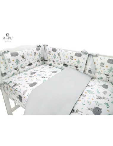 BN-6426972006286,MimiNu - Lenjerie patut 3 piese, Cu protectie laterala, Din bumbac certificat Oeko Tex Standard 100, Pentru pat