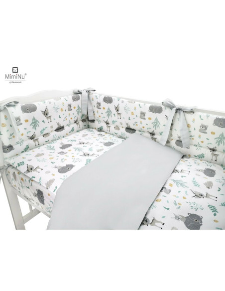 BN-6426972006286,MimiNu - Lenjerie patut 3 piese, Cu protectie laterala, Din bumbac certificat Oeko Tex Standard 100, Pentru pat