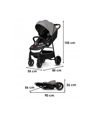 BN-LO-ZOEY_GREY_STONE,Lionelo - Carucior sport Zoey, De la nastere, Cu accesorii, Cadru din aluminiu, 0- 15 kg, Conform cu stand