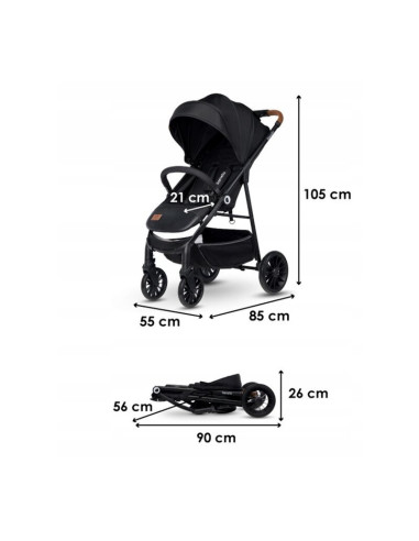 BN-LO-ZOEY_BLACK_ONYX,Lionelo - Carucior sport Zoey, De la nastere, Cu accesorii, Cadru din aluminiu, 0- 15 kg, Conform cu stand