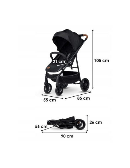 BN-LO-ZOEY_BLACK_ONYX,Lionelo - Carucior sport Zoey, De la nastere, Cu accesorii, Cadru din aluminiu, 0- 15 kg, Conform cu stand