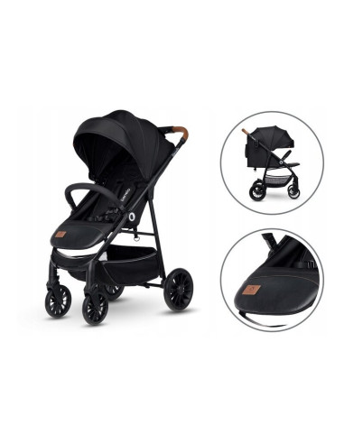 BN-LO-ZOEY_BLACK_ONYX,Lionelo - Carucior sport Zoey, De la nastere, Cu accesorii, Cadru din aluminiu, 0- 15 kg, Conform cu stand