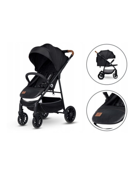 BN-LO-ZOEY_BLACK_ONYX,Lionelo - Carucior sport Zoey, De la nastere, Cu accesorii, Cadru din aluminiu, 0- 15 kg, Conform cu stand