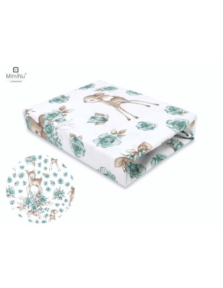 BN-6426972006613,MimiNu - Cearceaf cu elastic pentru patut 120X60 cm, Din bumbac certificat Oeko Tex Standard 100, Sweet Deer Mi