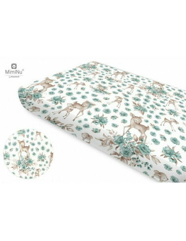 BN-6426972006613,MimiNu - Cearceaf cu elastic pentru patut 120X60 cm, Din bumbac certificat Oeko Tex Standard 100, Sweet Deer Mi