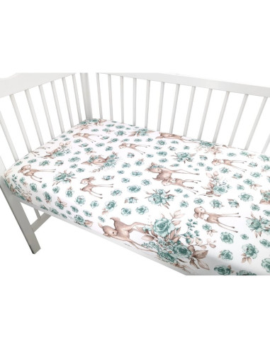 BN-6426972006613,MimiNu - Cearceaf cu elastic pentru patut 120X60 cm, Din bumbac certificat Oeko Tex Standard 100, Sweet Deer Mi