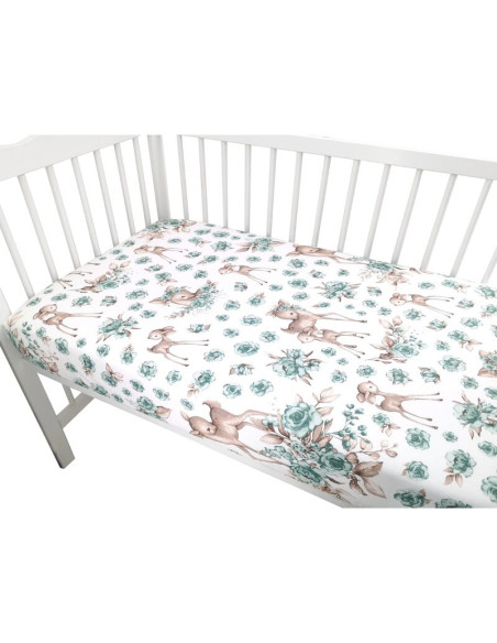 BN-6426972006613,MimiNu - Cearceaf cu elastic pentru patut 120X60 cm, Din bumbac certificat Oeko Tex Standard 100, Sweet Deer Mi