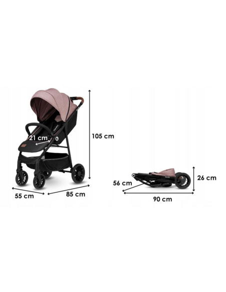 BN-LO-ZOEY_PINK_ROSE,Lionelo - Carucior sport Zoey, De la nastere, Cu accesorii, Cadru din aluminiu, 0- 15 kg, Conform cu standa