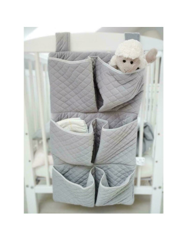 BN-6426972006811,MimiNu - Organizator matlasat din catifea moale, Pentru patut, Cu 6 compartimente, Cu doua panglici, Materiale 