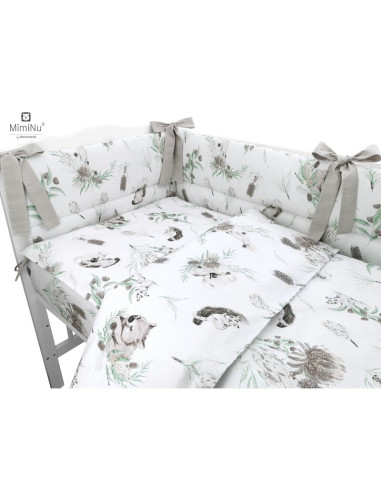 BN-6426972007238,MimiNu - Lenjerie patut 3 piese, Cu protectie laterala, Din bumbac certificat Oeko Tex Standard 100, Pentru pat