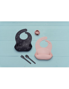 BN-706113,Petite&Mars - Baveta moale Sam, Din silicon, Cu rezervor, Fara BPA, PVC si Ftalati, Dealuri Gri 2