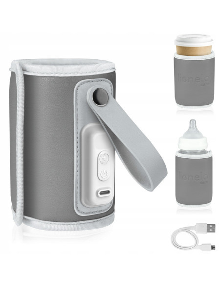 BN-LOC-THERMUP-GO_GREY_SILVER,Lionelo - Incalzitor biberoane ThermUp Go, Portabil, Temperatura constanta pana la 24 h, Incarcare