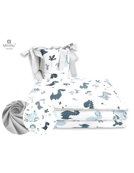 BN-6426972008198,MimiNu - Lenjerie patut 3 piese, Cu protectie laterala, Din bumbac certificat Oeko Tex Standard 100, Pentru pat