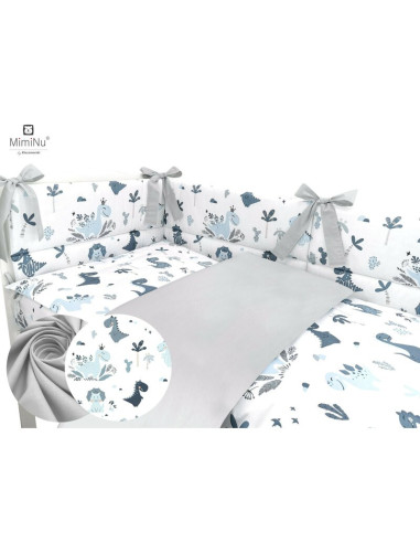 BN-6426972008198,MimiNu - Lenjerie patut 3 piese, Cu protectie laterala, Din bumbac certificat Oeko Tex Standard 100, Pentru pat
