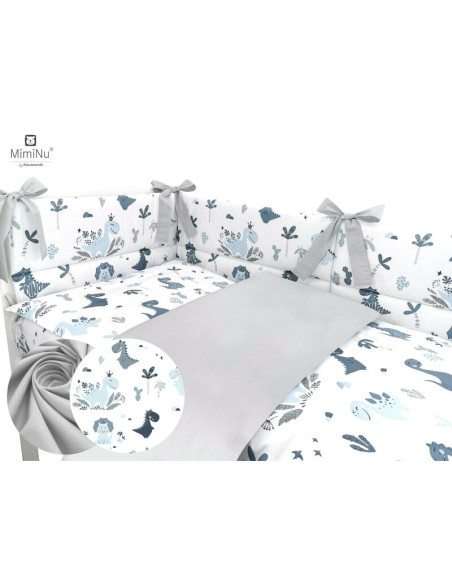 BN-6426972008198,MimiNu - Lenjerie patut 3 piese, Cu protectie laterala, Din bumbac certificat Oeko Tex Standard 100, Pentru pat