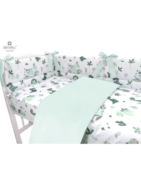 BN-6426972008204,MimiNu - Lenjerie patut 3 piese, Cu protectie laterala, Din bumbac certificat Oeko Tex Standard 100, Pentru pat
