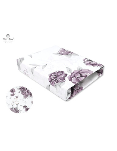 BN-6426972008280,MimiNu - Cearceaf cu elastic pentru patut 120X60 cm, Din bumbac certificat Oeko Tex Standard 100, Peonie Plum
