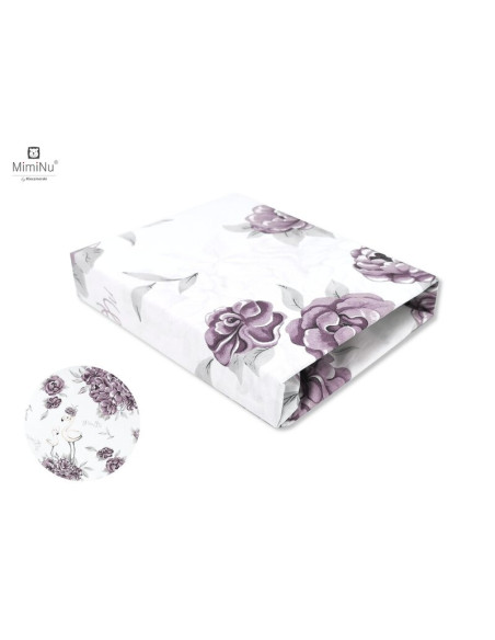BN-6426972008280,MimiNu - Cearceaf cu elastic pentru patut 120X60 cm, Din bumbac certificat Oeko Tex Standard 100, Peonie Plum