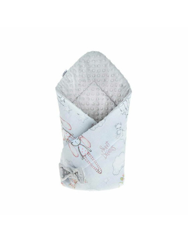 BN-QM_BOC0233,Qmini - Paturica de infasat cu fata dubla Minky Wrap, Nou-nascut, Din Bumbac, 80x80 cm, Rabbit Night