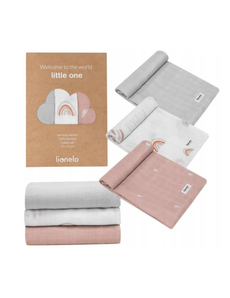 BN-LO-RAINBOW-BAMBOO_BOX_MULTICOLOR,Lionelo - Set 3 scutece multifunctionale Rainbow, Din Bambus, 70x70 cm, Multicolor