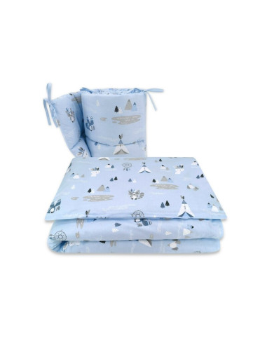 BN-6426972008563,Qmini - Lenjerie patut 3 piese, Cu protectie laterala, Din bumbac certificat Oeko Tex Standard 100, Pentru patu