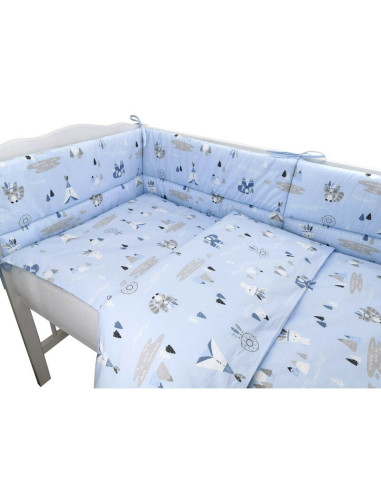 BN-6426972008563,Qmini - Lenjerie patut 3 piese, Cu protectie laterala, Din bumbac certificat Oeko Tex Standard 100, Pentru patu