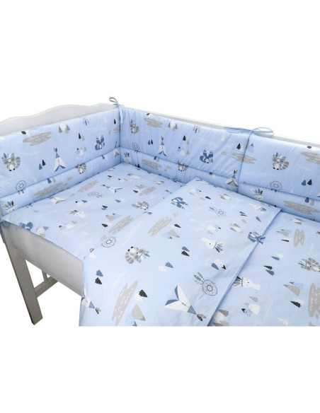 BN-6426972008563,Qmini - Lenjerie patut 3 piese, Cu protectie laterala, Din bumbac certificat Oeko Tex Standard 100, Pentru patu