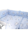 6426972008570,Qmini - Lenjerie patut 3 piese, Cu protectie laterala, Teddy Bears On Clouds Blue, Din bumbac, Pentru patut 140x70