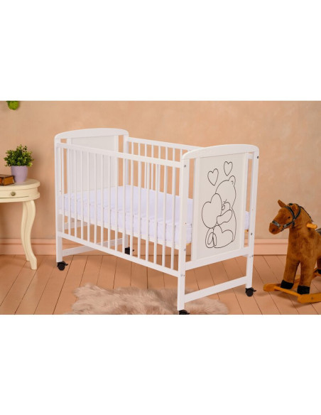 BN-QMTIMH01AL,Qmini - Patut din lemn Timmi Heart 120x60 cm, Din lemn de pin si mdf, Stabil si rezistent, Inaltime saltea reglabi