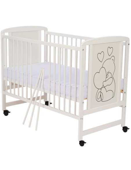 BN-QMTIMH01AL,Qmini - Patut din lemn Timmi Heart 120x60 cm, Din lemn de pin si mdf, Stabil si rezistent, Inaltime saltea reglabi