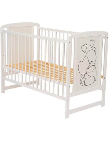 BN-QMTIMH01AL,Qmini - Patut din lemn Timmi Heart 120x60 cm, Din lemn de pin si mdf, Stabil si rezistent, Inaltime saltea reglabi