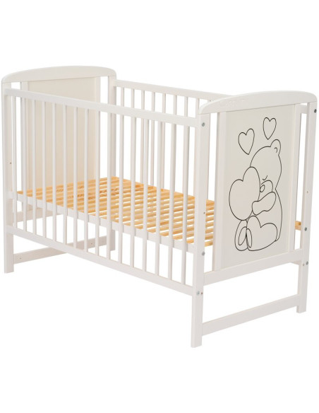 BN-QMTIMH01AL,Qmini - Patut din lemn Timmi Heart 120x60 cm, Din lemn de pin si mdf, Stabil si rezistent, Inaltime saltea reglabi