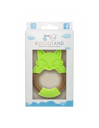 BN-BOC0524,Bocioland - Jucarie de dentitie din silicon si lemn, Usor de prins, Bpa Free, Vulpe, Verde