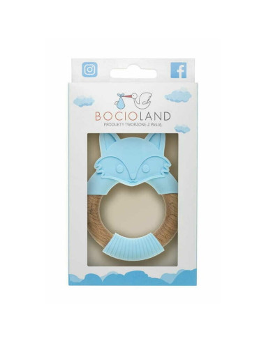 BN-BOC0521,Bocioland - Jucarie de dentitie din silicon si lemn, Usor de prins, Bpa Free, Vulpe, Albastru