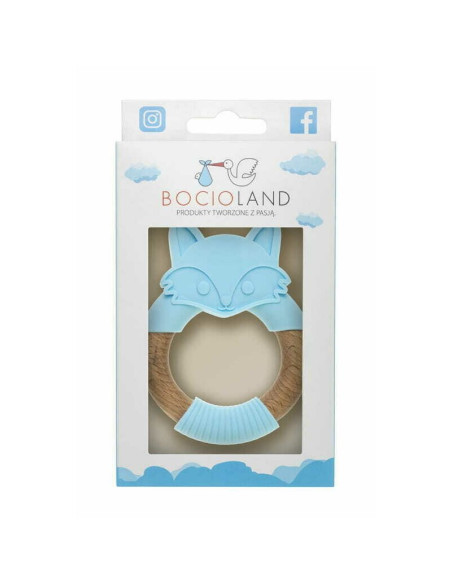 BN-BOC0521,Bocioland - Jucarie de dentitie din silicon si lemn, Usor de prins, Bpa Free, Vulpe, Albastru