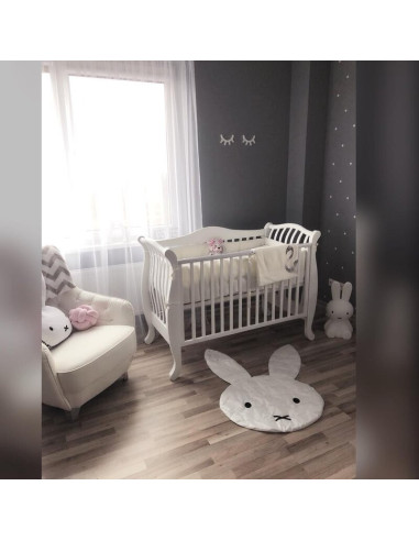 BN-YappyLa:le_white,Patut cu laterala culisanta, bariera de protectie cu scara YappyLa:le din lemn de fag, Cu sina speciala pent