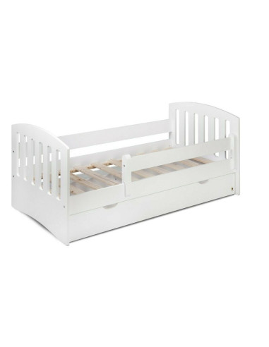 BN-YappyLux_white,Patut junior cu sertar compartimentat YappyLux din lemn, Cu laterala de protectie, YappyKids, 160x80 cm, Alb