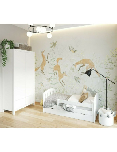 BN-YappyLux_white,Patut junior cu sertar compartimentat YappyLux din lemn, Cu laterala de protectie, YappyKids, 160x80 cm, Alb