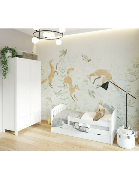 BN-YappyLux_white,Patut junior cu sertar compartimentat YappyLux din lemn, Cu laterala de protectie, YappyKids, 160x80 cm, Alb