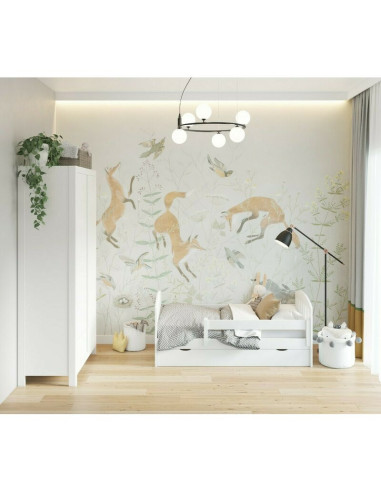 BN-YappyLux_white,Patut junior cu sertar compartimentat YappyLux din lemn, Cu laterala de protectie, YappyKids, 160x80 cm, Alb