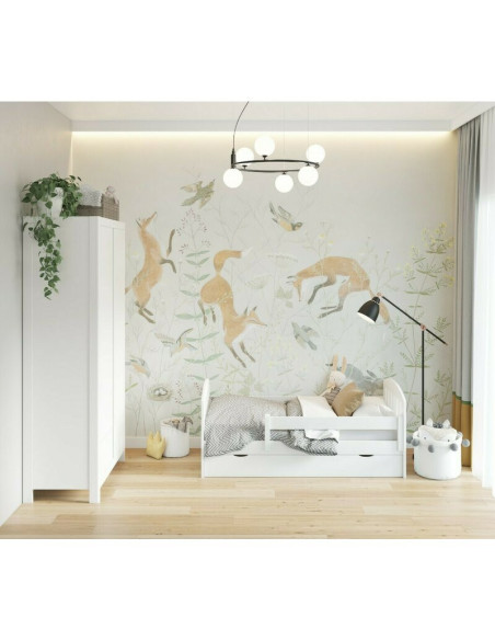 BN-YappyLux_white,Patut junior cu sertar compartimentat YappyLux din lemn, Cu laterala de protectie, YappyKids, 160x80 cm, Alb