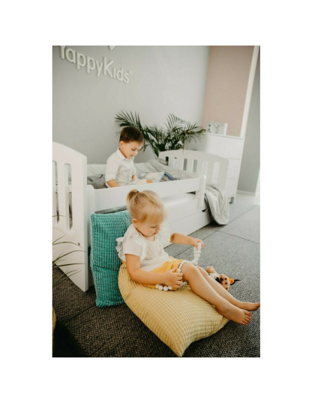 BN-YappyLux_white,Patut junior cu sertar compartimentat YappyLux din lemn, Cu laterala de protectie, YappyKids, 160x80 cm, Alb