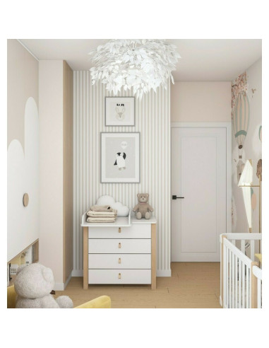 BN-YAPPYDRESSERETUDE_WHITE,Comoda de infasat YappyEtude din lemn, Cu patru sertare, Cu blat de infasat detasabil, YappyKids, 89x