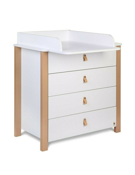 BN-YAPPYDRESSERETUDE_WHITE,Comoda de infasat YappyEtude din lemn, Cu patru sertare, Cu blat de infasat detasabil, YappyKids, 89x